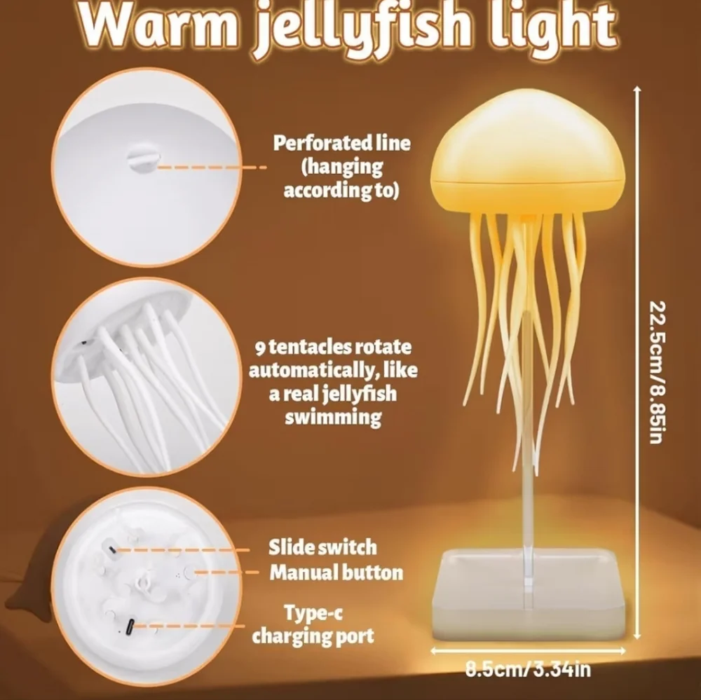 Hanging RGB Gradient Jellyfish LED Night Light Voice Control Rechargeable, 1PK